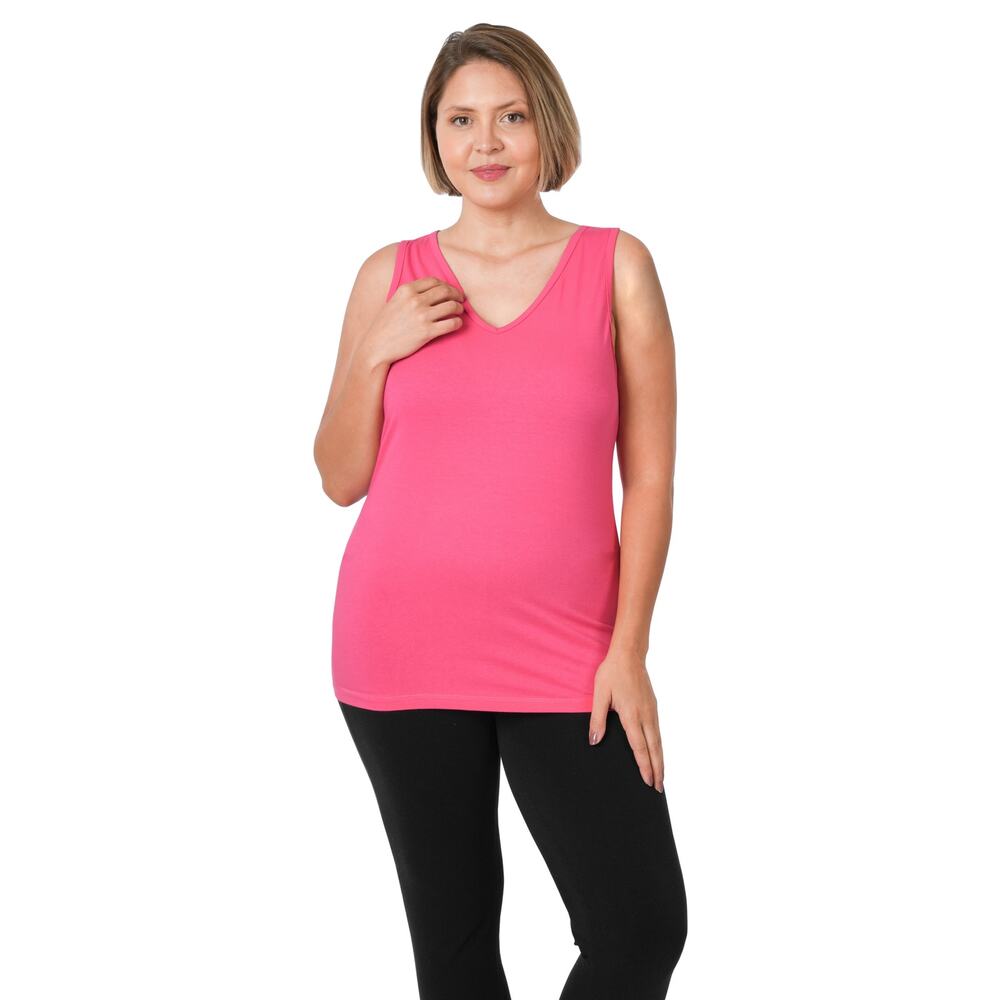 Zenana Women's Plus Cotton Spandex Racerback Tank Top Fuchia Pink